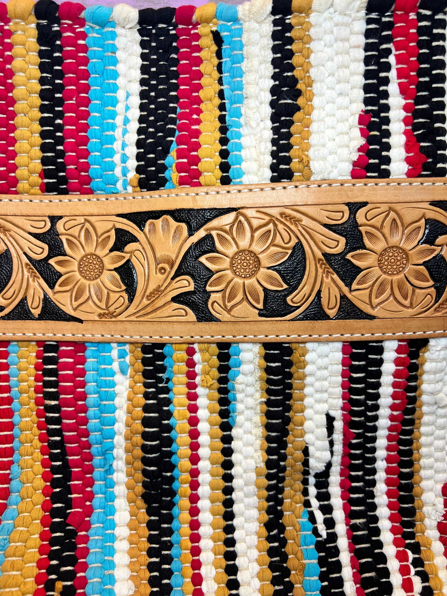 American Darling Hand Tooled Bag ~ Turquoise and Red striped American Darling Crossbody Turquoise and Red