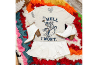 Thumbnail for The Hell I Won't Lightweight Western Cowgirl Tee Alley & Rae Tee