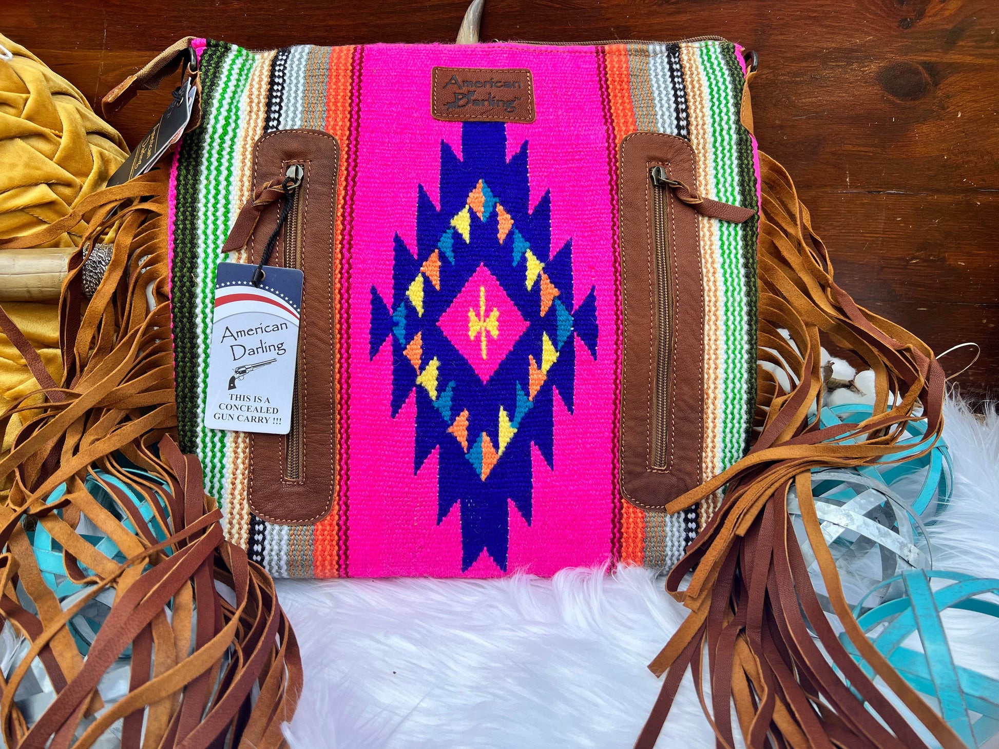American Darling Western Large Pink Multi Saddle Blanket Bag – The