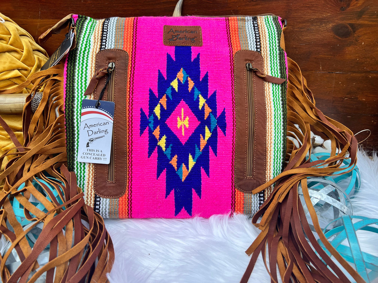 American Darling Western Large Pink Multi Saddle Blanket Bag American Darling Bag Pink Multi