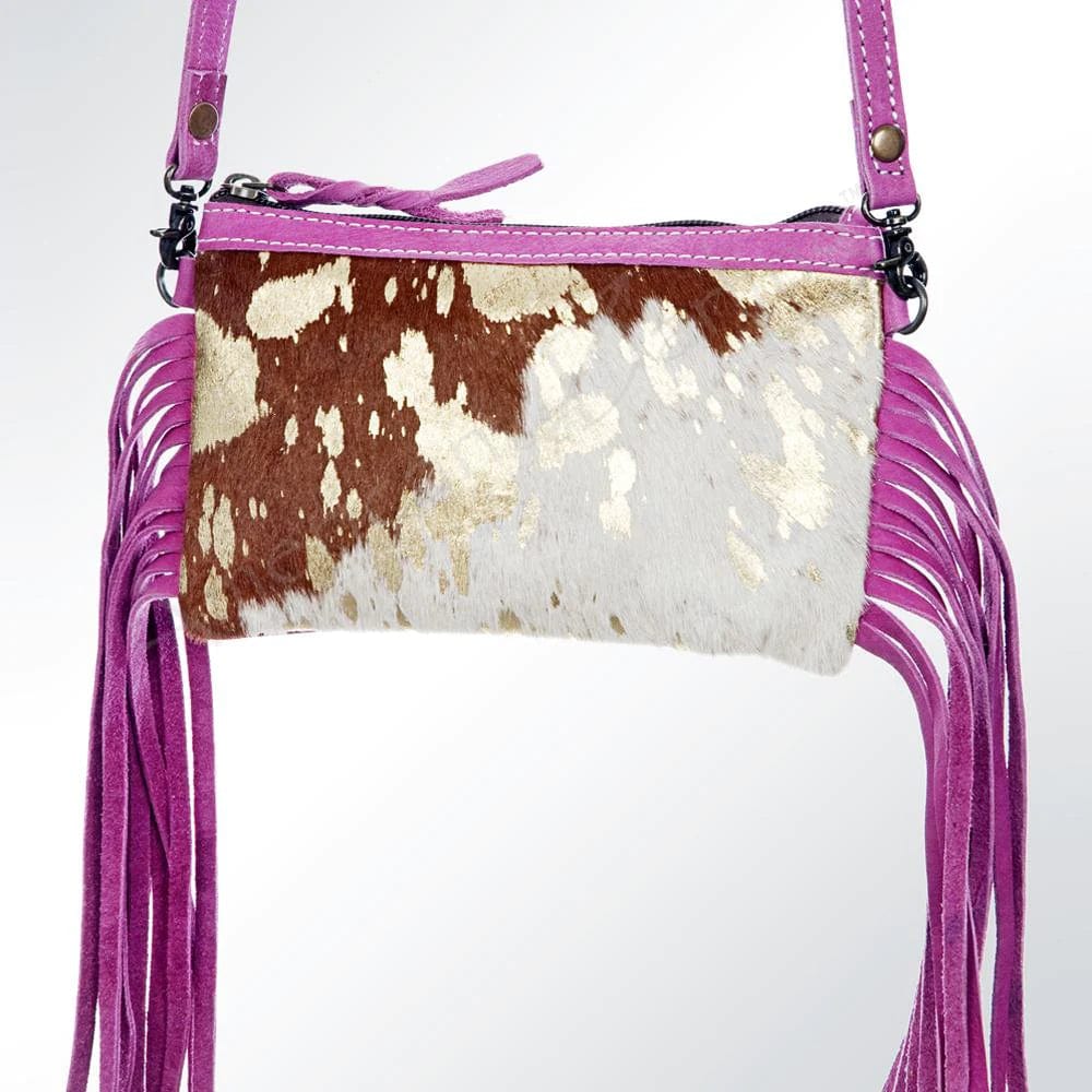 American Darling Western Hair On Cowhide Crossbody Bag with Fringe ~ Pink American Darling Crossbody Multi Pink