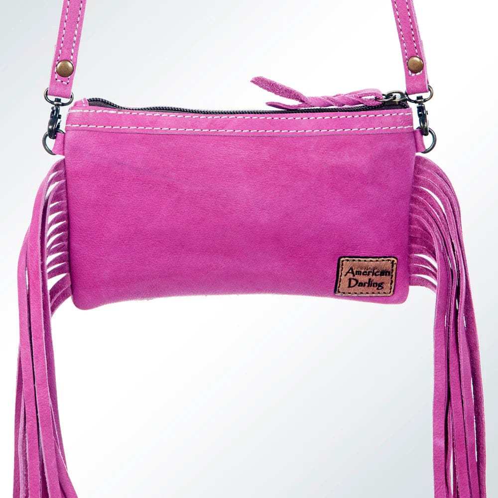 American Darling Western Hair On Cowhide Crossbody Bag with Fringe ~ Pink American Darling Crossbody Multi Pink