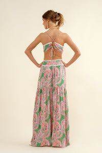 Thumbnail for Tea Party Paisley Cut Out Tie Back Maxi Dress ~ Green and Pink Blue B Dress