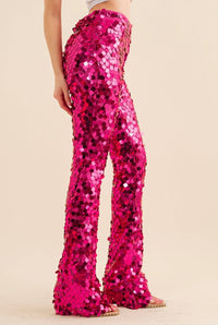 Thumbnail for She Bangs She Bangs Square Disc Sequin Mid Rise Pants in Hot Pink Blue B Pants