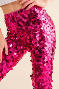 Thumbnail for She Bangs She Bangs Square Disc Sequin Mid Rise Pants in Hot Pink Blue B Pants