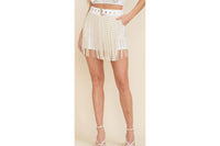 Thumbnail for Graceland Long Crystal Rhinestone Fringe Shorts in White Cloud Ten Shorts