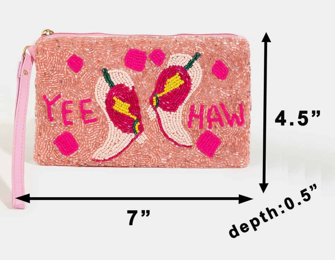 Beaded Yee Haw Coin Bag Pink and Coral Collections by Fame Accessories Pink and Coral