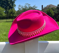 Thumbnail for Punchy Pink Hot Pink Cowboy Hat with Rhinestones Collections by Fame Hat Hot Pink