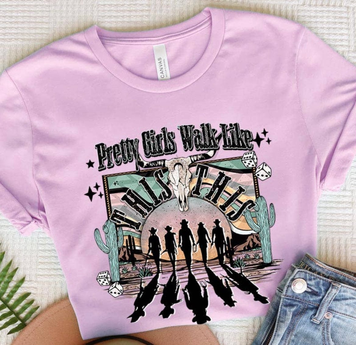 Pretty Girls Walk Like This Western T-Shirt ~ Lilac Colorbear Tee