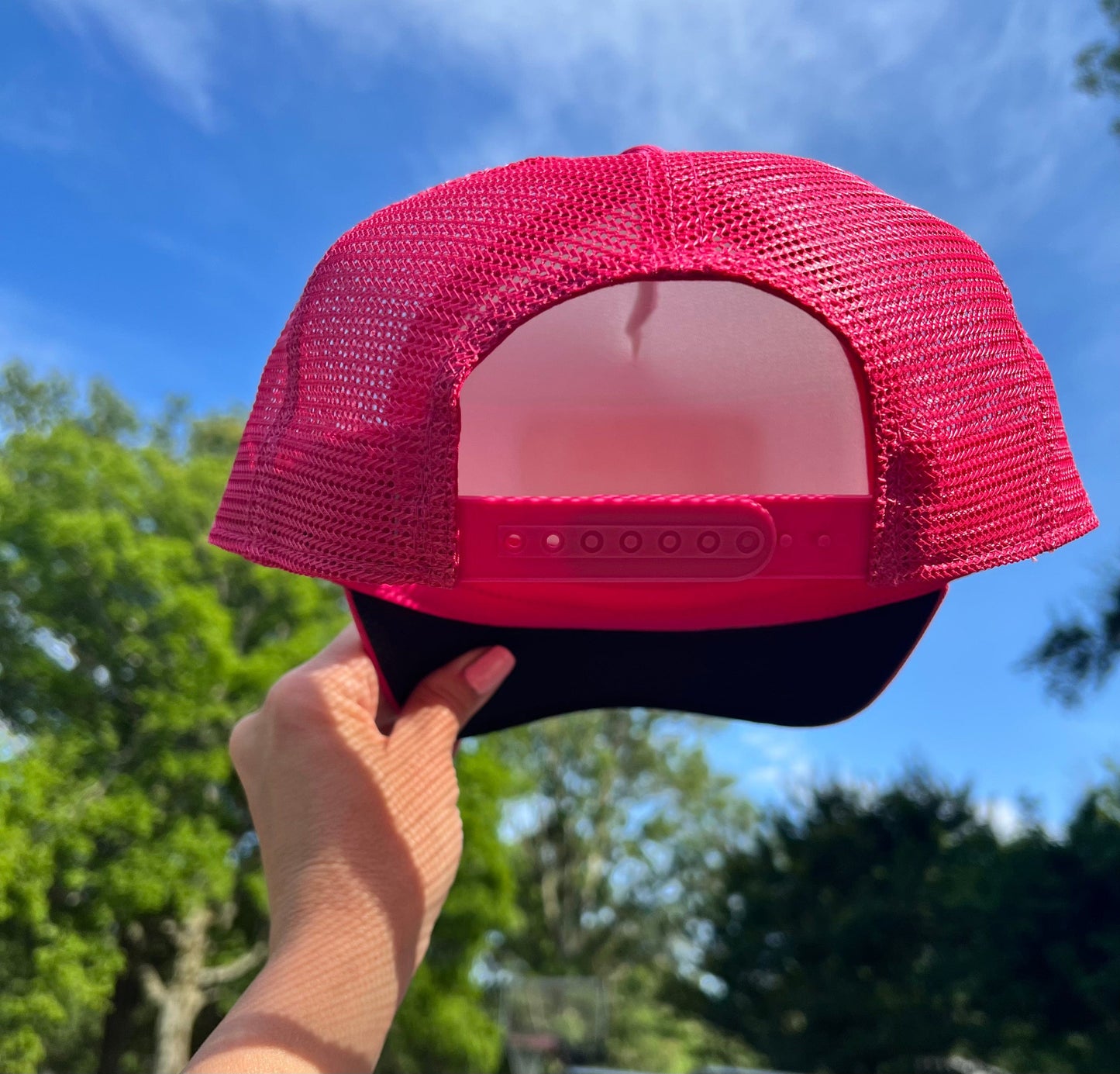 Hot Pink Trucker Hat - I Pee In The Lake Crooked Halo Hat Hot Pink