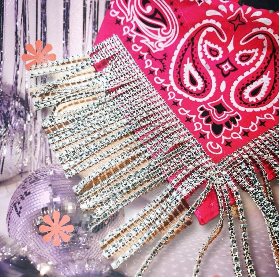 Ready For The Night Rhinestone Fringe Bandana ~ Hot Pink with Silver Fringe Delta Damsel Bandana Hot Pink with Silver Fringe