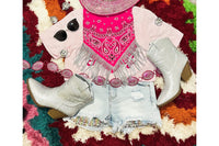 Thumbnail for Ready For The Night Rhinestone Fringe Bandana ~ Hot Pink with Silver Fringe Delta Damsel Bandana Hot Pink with Silver Fringe