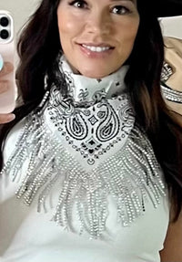 Thumbnail for Ready For The Night Rhinestone Fringe Bandana ~ White with Silver Fringe Delta Damsel Bandana White with Silver Fringe