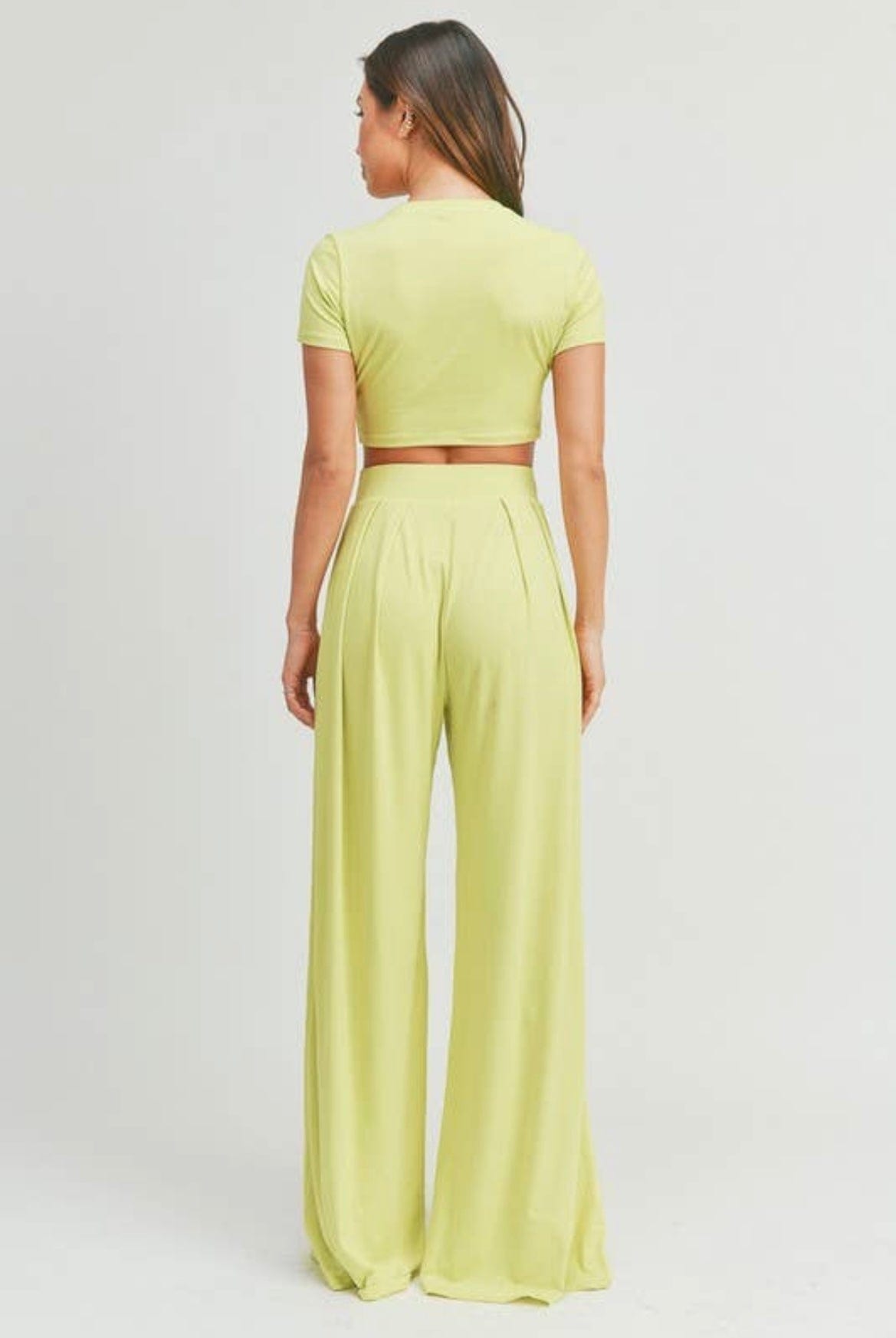 faith apparel top pants set slay all day crop top and wide leg palazzo set in citrus