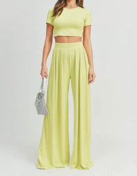 Thumbnail for Slay All Day Crop Top and Wide Leg Palazzo Set in Citrus Faith Apparel Top/Pants Set