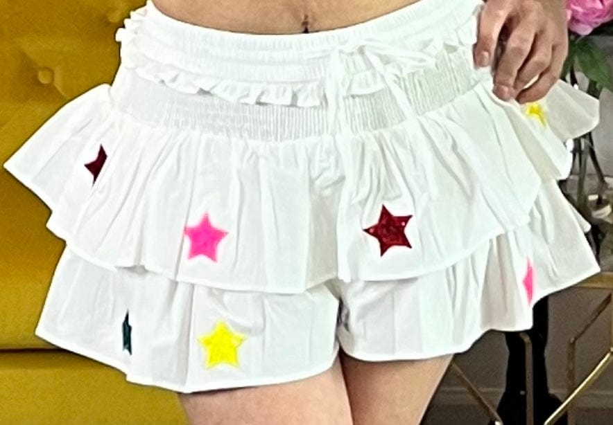 Starry Day Star Patch Ruffled Skorts - White Main Strip Skort