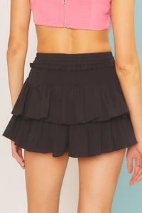 Thumbnail for Starry Night Star Patch Ruffled Skorts- Black Main Strip Skort