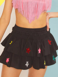 Thumbnail for Starry Night Star Patch Ruffled Skorts- Black Main Strip Skort