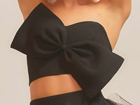 Thumbnail for Meltin' Hearts Sleeveless Front Ribbon Bow Crop Top ~ Black Main Strip Top