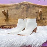 Thumbnail for Watch Your Step Snakeskin Pointed Toe Bootie in White Mars Sky Shoes Wholesale Boots