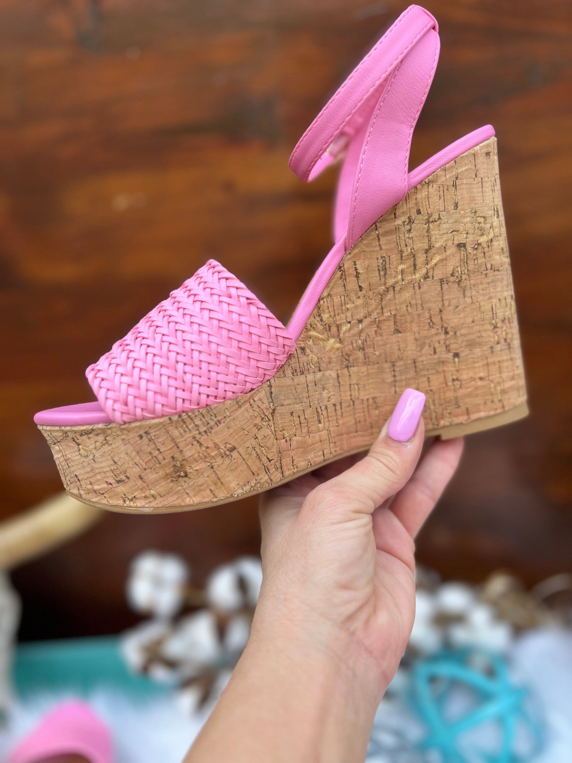 Pop That Cork Electric Pink Strappy Wedge Mars Sky Shoes Wholesale Wedge