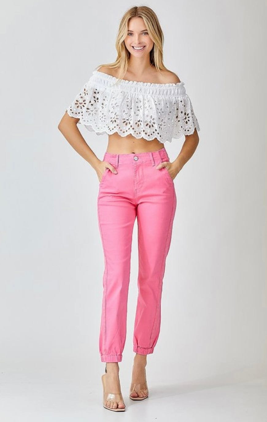 Pretty In Pink High Rise Jogger Jeans Risen Pants