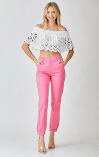 Thumbnail for Pretty In Pink High Rise Jogger Jeans Risen Pants