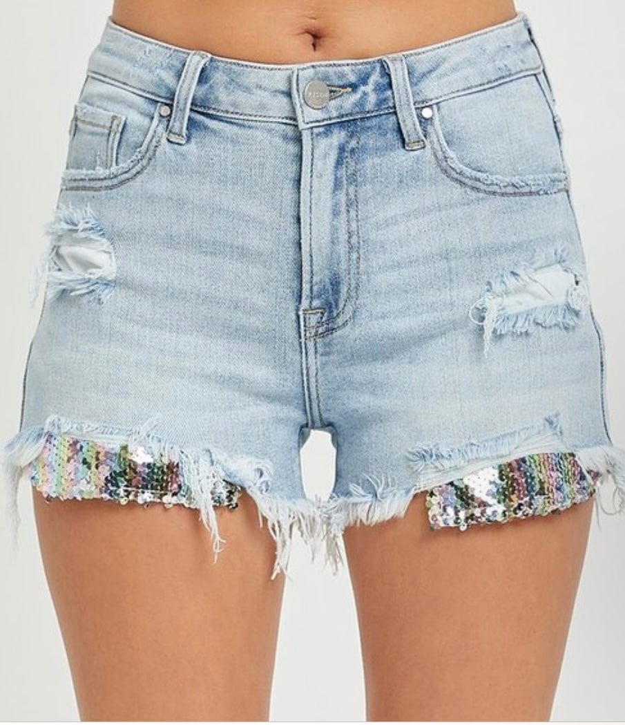 Peek-A Boo Glitter Pocket Denim High Rise Risen Shorts Risen Shorts