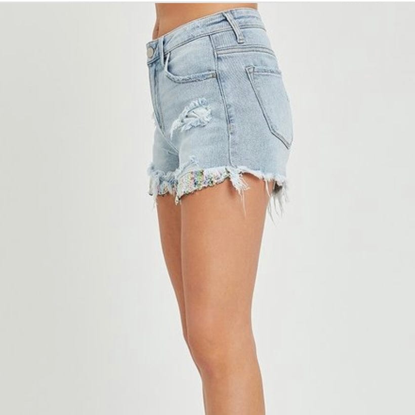 Peek-A Boo Glitter Pocket Denim High Rise Risen Shorts Risen Shorts