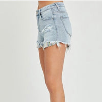 Thumbnail for Peek-A Boo Glitter Pocket Denim High Rise Risen Shorts Risen Shorts