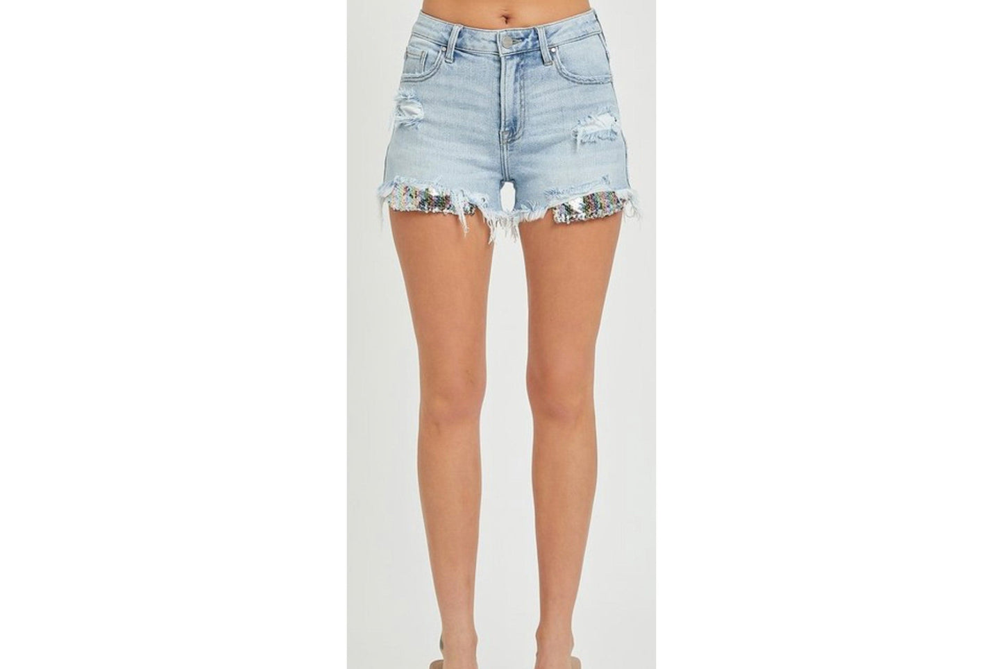 Peek-A Boo Glitter Pocket Denim High Rise Risen Shorts Risen Shorts