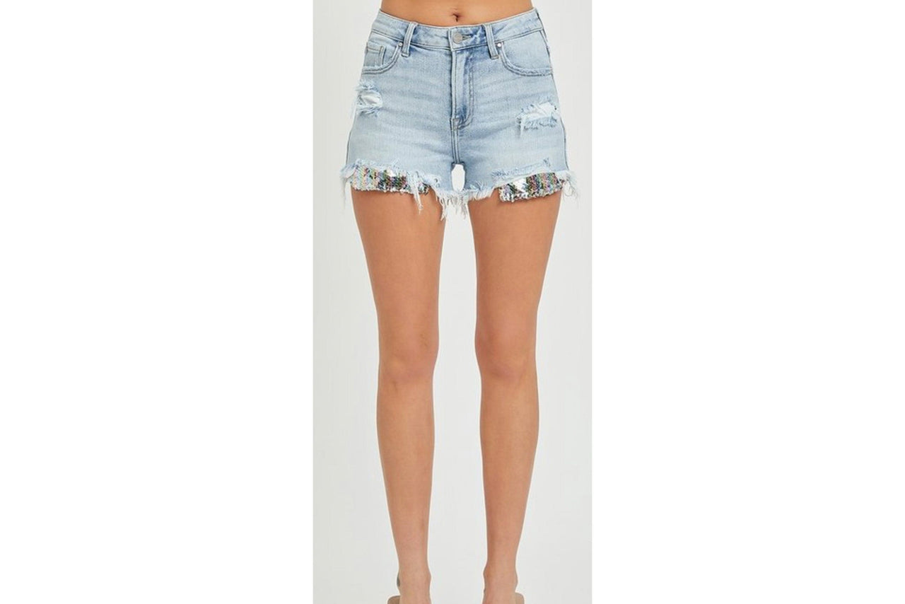 Peek-A Boo Glitter Pocket Denim High Rise Risen Shorts Risen Shorts