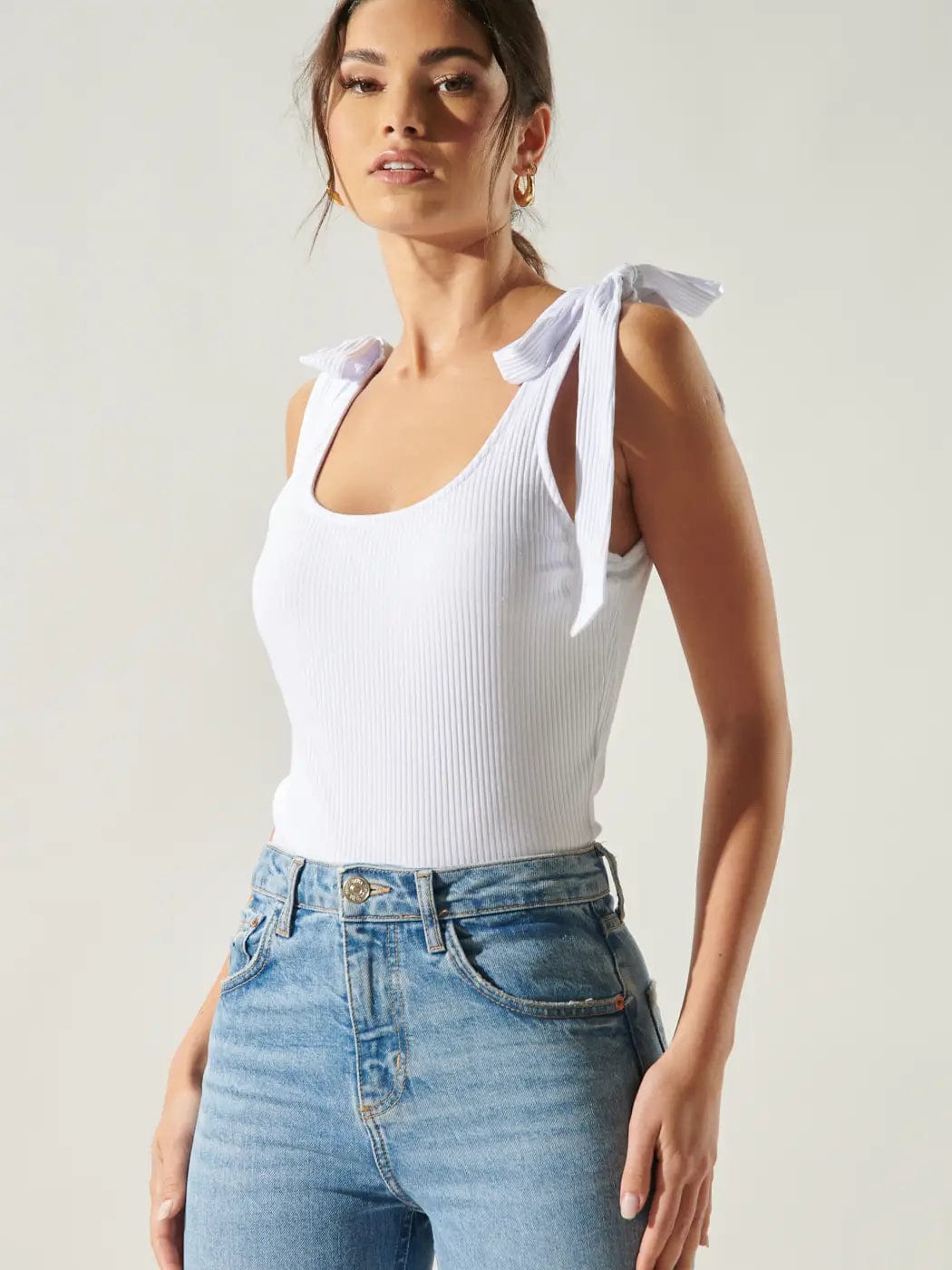 County Line Ribbed Scoop Neck Tank with Tie Straps ~ White Sugar Lips Tank