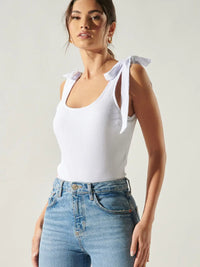 Thumbnail for County Line Ribbed Scoop Neck Tank with Tie Straps ~ White Sugar Lips Tank