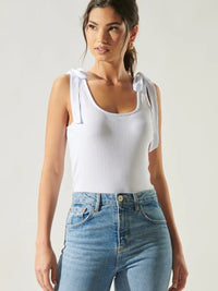 Thumbnail for County Line Ribbed Scoop Neck Tank with Tie Straps ~ White Sugar Lips Tank