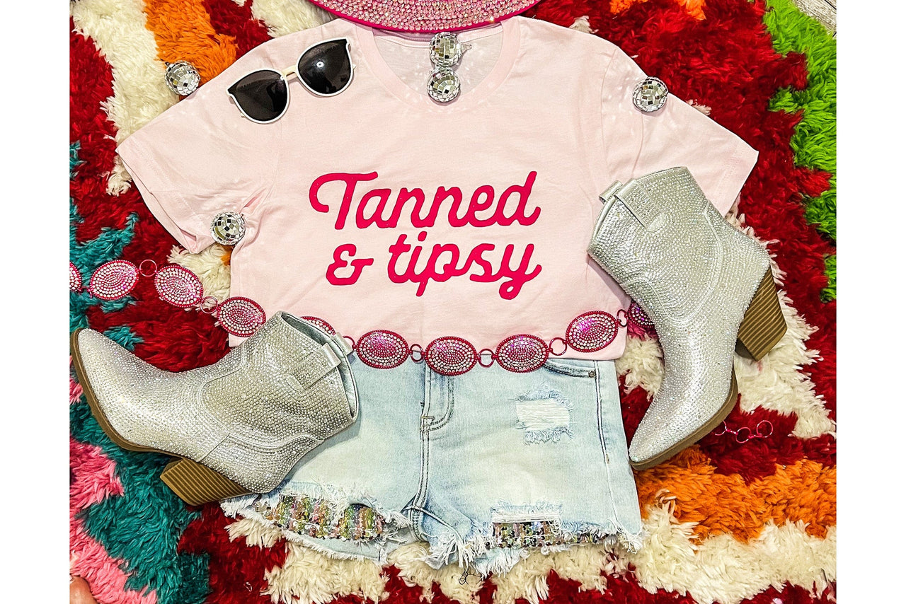 Tanned and Tipsy Pink T-Shirt Type A Tees Tee